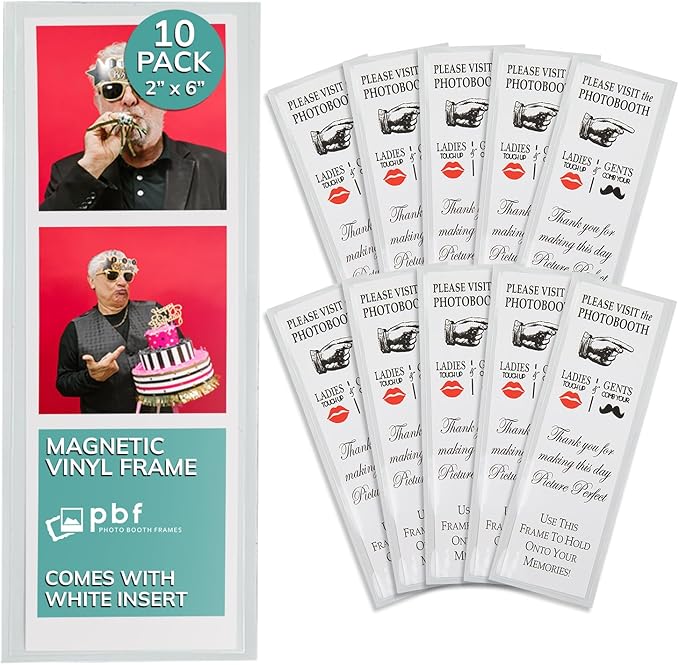 pbf PHOTO BOOTH FRAMES 2x6 Magnetic Picture Frames for Refrigerator | 2 x 6 Clear Magnetic Vinyl Frames for Photo Strips for Fridge (10-Pack)