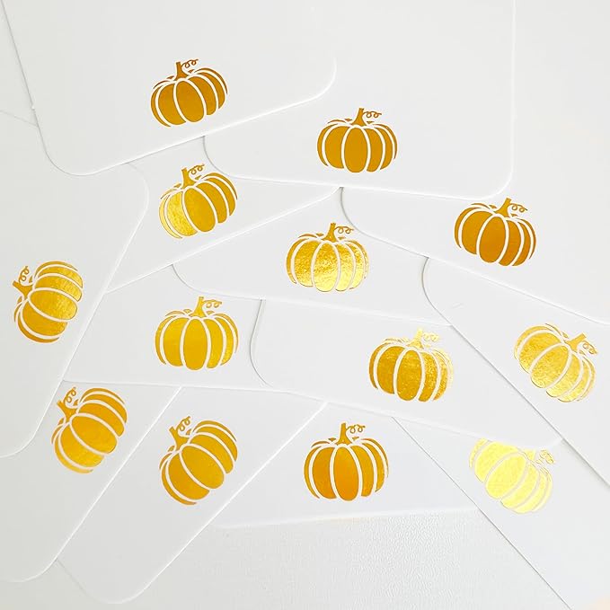 100 Pcs Blank Gift Tags with String Gold Foil Pumpkin Large White Paper Gift Tags with 65 Ft Jute Twine Cute Tags for Halloween Autumn Fall Harvest Thanksgiving Gift Wrap Tags