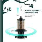 Squirrel Proof Bird Feeder - 360° Feeding Perch Tray for Outdoor Hanging Wild Bird Seeds, Dark Green.
