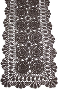KEPSWET Cotton Handmade Crochet Lace Table Runner Dark Brown Rectangle Coffee Table Dresser Decor (14x48 inch)