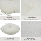 Bistro Chair Cushions 15 inch,Set of 2,Tufted Round Chair Cushions with Ties,15"x15"x4",Water Resistant Round Seat Cushion for Barstool Chairs,Patio Garden Kitchen Outdoor Furniture(Cream White)