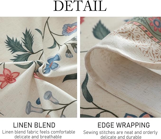 ISAENNE Designer Chinoiserie Linen Floral Round Tablecloth,White Wrinkle Resistant Table Cloth,Elegant Decor Tablecloths for Dining Thanksgiving Kitchen Party Christmas,Diameter 67"-Daffy