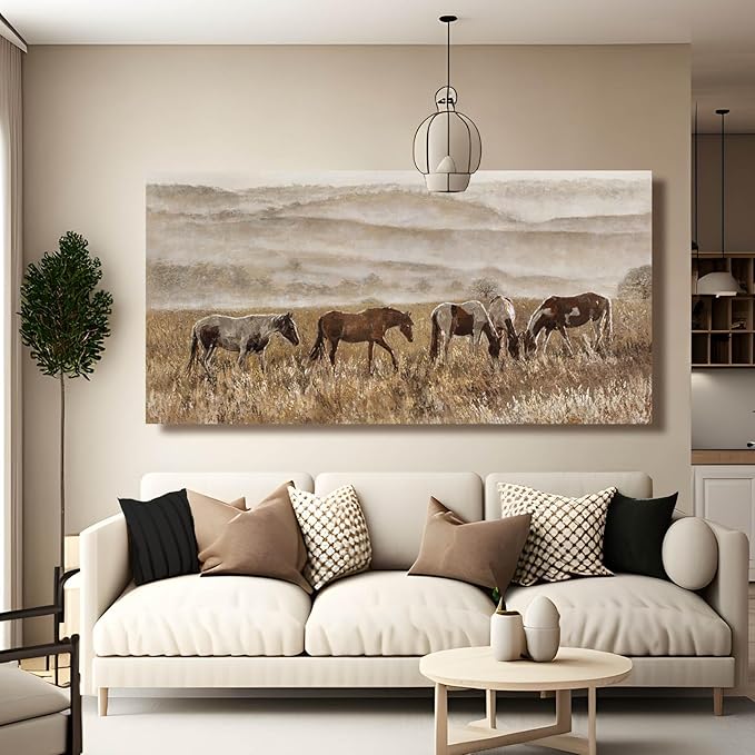 VAYIMDH Landscape Wall Art Print Animal Canvas Wall Picture Wall Decorations for Bedroom 24"x48" Beige and Gold Hanging Art Posters for Office