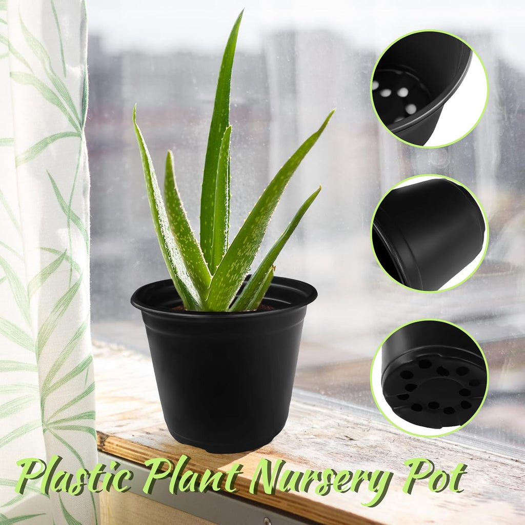 Anyumocz 120Pcs 0.5 Gallon Plant Nursery Pots,Plastic Pots with Drainage Holes,Garden Flower Container Seedling Pot for Planting,Transplanting,Succulents,Cuttings(Black)