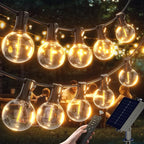 G40 Solar String Lights Outdoor with Remote 100 FT, USB & Solar Dual Charging, Waterproof, 8 Modes 3 Timers, 34+3 LED Shatterproof Bulbs, Dimmable Solar Light for Camping Backyard Bistro Porch Garden
