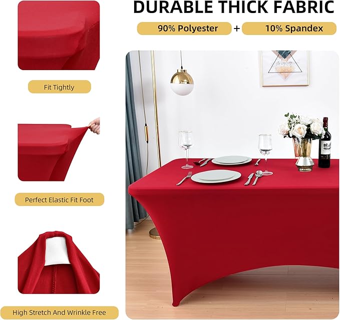 10-Pack 6ft Spandex Table Covers for Rectangle Standard Folding Tables - Wrinkle Resistant Stretch Tablecloths - Ultimate Fitted Table Protector for Parties, Banquet, Wedding