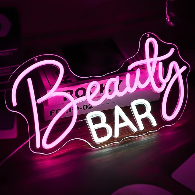 Beauty Bar Neon Sign, Pink Light Up Neon Lights For Wall Decor, Girls Makeup Room Bedroom Decor - Energize Your Space With Magical Ambiance（16.5 X 9 inch）