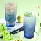6pcs Hobnail Drinking Glasses Set, 16 oz Vintage Glassware Drinking Glasses, Gradual Gray-blue Water Glasses Tumbler, Cups for Kitchen, Juice, Beer, Cocktail, Whiskey