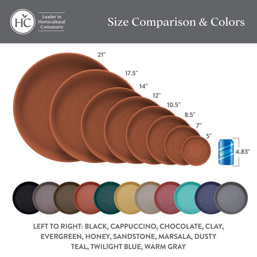 The HC Companies Round Prima Flower Pot Saucers - Plastic Plant Saucer for Outdoors & Indoors - Traditional Plant Pot Trays for Water Drainage -Durable Plant Tray (10.5-inch Sandstone, Pack of 1)