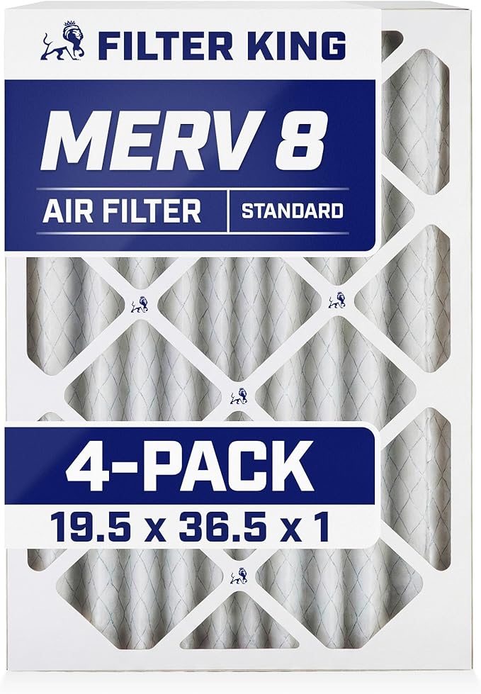 Filter King 19.5x36.5x1 Air Filter | 4-PACK | MERV 8 HVAC Pleated A/C Furnace Filters | MADE IN USA | Actual Size: 19.5 x 36.5 x .75"