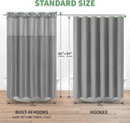 Extra Long No Hook Shower Curtain with Snap-in Fabric Liner Set,Grey Waffle Weave Shower Curtains for Bathroom,Hotel Luxury Decor Bathroom Curtain Set,Waterproof & Washable,71Wx86H