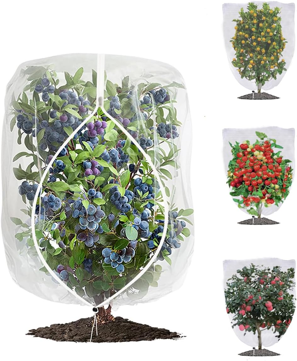 4 Pack Large Fruit Tree Netting, 5.9 x 5.9 Ft Blueberry Tomato Protection Net with Zipper & Drawstring, Insect Bird Barrier Netting Plant Covers for Fruit Vegetable Trees, Flower, Bushes in Garden