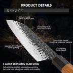Santoku Chef Knife 7 inch Japanese 3 Layer 9CR18MOV High Carbon Steel Kitchen Knife, Professional Hand Forged Chef's Knife with Rosewood Handle
