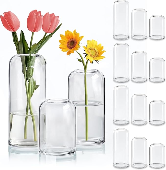 ComSaf Small Flower Vase Set of 15, Glass Bud Vases in Bulk, Clear Vases for Flower, Decor Centerpiece for Bathroom, Decorative Vases for House Warming, Valentines' Day, Mother's Day, Thanksgiving Day