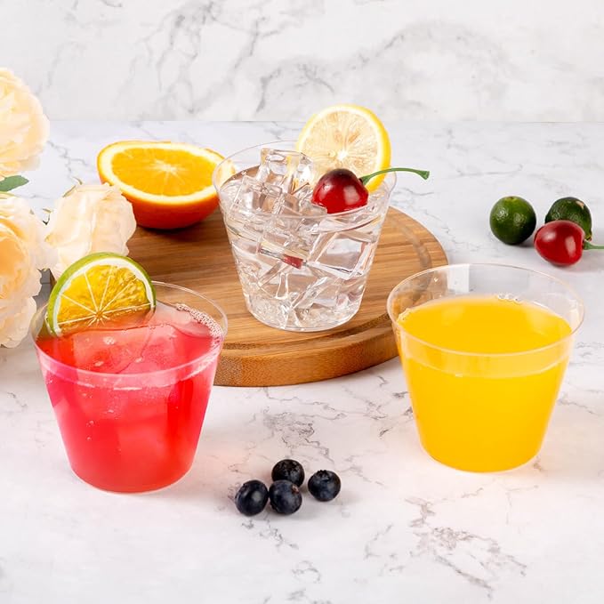 Goodluck 100PCS 9oz Clear Plastic Cups for Party, Disposable Clear Cups, Plastic Cocktail Glasses for Wedding Thanksgiving, Christmas, and
