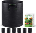 Grow Bags Tall, 5 Gallon Grow Pots 6 Pack with Handles, Heavy Duty 280G Thickened Nonwoven Fabric Plant Bag for Vegetables, Black