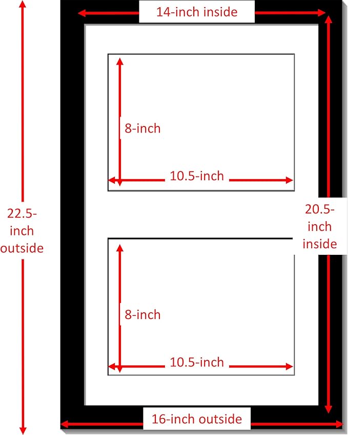 Creative Picture Frames 14X20Bk-W Black Vertical Double Diploma Frame With 2 Opening White Mat, Holds 2-8.5X11-Inch Documents With Wall Hanger