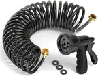 GASHER 100FT x 3/8" Coil Garden Hose, Expandable Garden Hose with 3/4" Brass Connector, Watering Hose Includes 8 Patterns Spray Nozzle for Outdoors Lawn Watering Car Washing