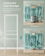 SONGMICS Portable Wardrobe Closet Heavy Duty Clothes Rack, Freestanding Closet Organizer, Metal Garment Rack with Adjustable Wire Shelves, Hanging Rods, Hooks, Dividable, Cloud White ULGR431W01
