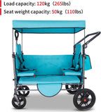TMZ Collapsible Wagon Cart with Side-Opening Seat Conversion Design, Foldable Utility Wagon with 2 Seats, Heavy Duty Wagon 265 lbs Load Capacity (Turquoise)