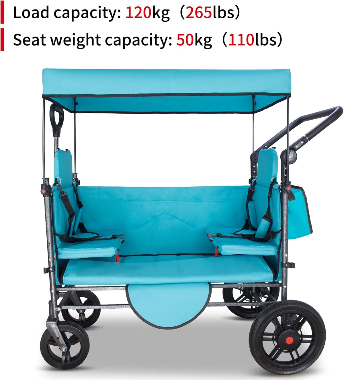 TMZ Collapsible Wagon Cart with Side-Opening Seat Conversion Design, Foldable Utility Wagon with 2 Seats, Heavy Duty Wagon 265 lbs Load Capacity (Turquoise)