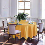 Biscaynebay Fall Tablecloth Textured Fabric Round Tablecloths 90", Fall Gold Thanksgiving Autumn Harvest Water Resistant Fabric Tablecloths for Kitchen, Dining, Wedding, Parties Machine Washable