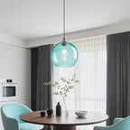 Light Blue Glass Pendant Lights Kitchen Island Globe Pendant Light Fixtures Modern Pendant Lighting for Bedroom Living Dining Room Light Fixture (9.84 in, 2 Pack)