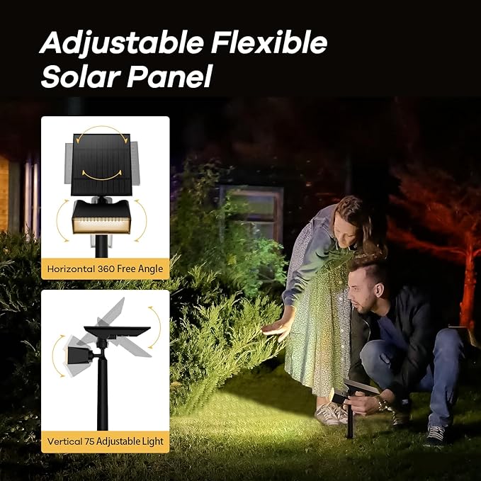 Consciot Warm White Solar Spot Lights Outdoor,Dusk-to-Dawn 600LM 360°Adjustable Solar Landscape Spotlights with IP65 Waterproof Solar Lights Outdoor,3 Brightness for Garden Yard Doorway Lawn, 4 Pack