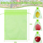 Morcheiong 60Pcs Protection Bags 6" x 8", Reusable Netting for Fruit Trees, Garden Mesh With Drawstring (Green)