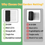Bird Netting 10x30 Ft, 1/2In Mesh Heavy Duty Garden Netting Pest Barrier for Plants, Fruit Trees, Vegetables, Extra Strong Woven Mesh Netting, Animal Fencing Against Birds, Deer, Poultry