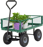 BestMassage Heavy Duty 500 Lbs Capacity Mesh Steel Garden Cart Folding Utility Wagon with Removable Sides for Beach Lawn Yard Landscape (Deep Green)