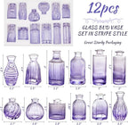 Glass Bud Vases Set of 12, Small Purple Vase Glass Vases for Flowers Modern Ribbed Colored Bud Vase for Decor Wedding Flower Vase in Bulk Vintage Decor Bridal Shower Centerpieces Home Table Decoration