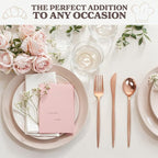 PULOTE 300PCS Rose Gold Plastic Silverware Set - Heavy Duty Rose Gold Utensils Set - Plastic Cutlery Disposable - Include 100 Knives,100 Forks and 100 Spoons for Party & Wedding