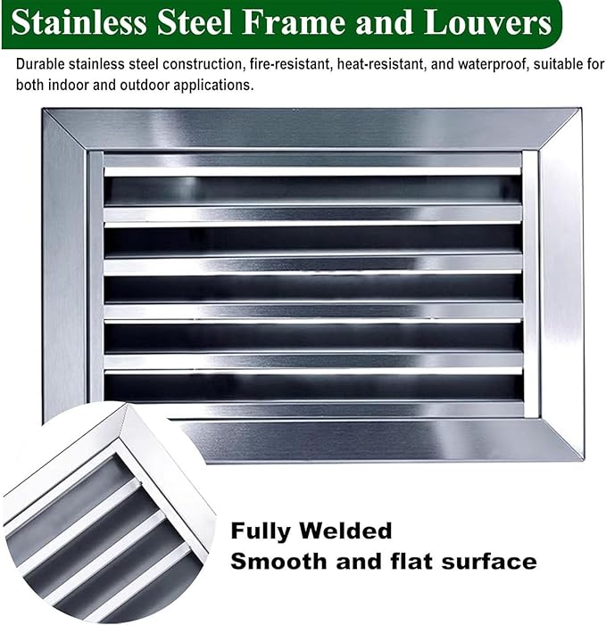 Heat Dissipation Louvered Vent Wall Gable Vents 304 Stainless Steel, Weather-Resistant Air Grille for Shed Barn Generator Box(16x18in/40x45cm)