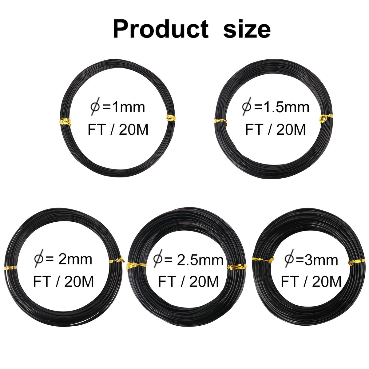 5 Roll Anodized Aluminum Bonsai Training Wire Kit with Bag, Black Bonsai Training Wire, Plant Wire Kit for Bonsai Artists & Beginners by Biugaaufai (1.0mm, 1.5mm, 2.0mm, 2.5mm, 3.0mm,5-Size 328 Feet)