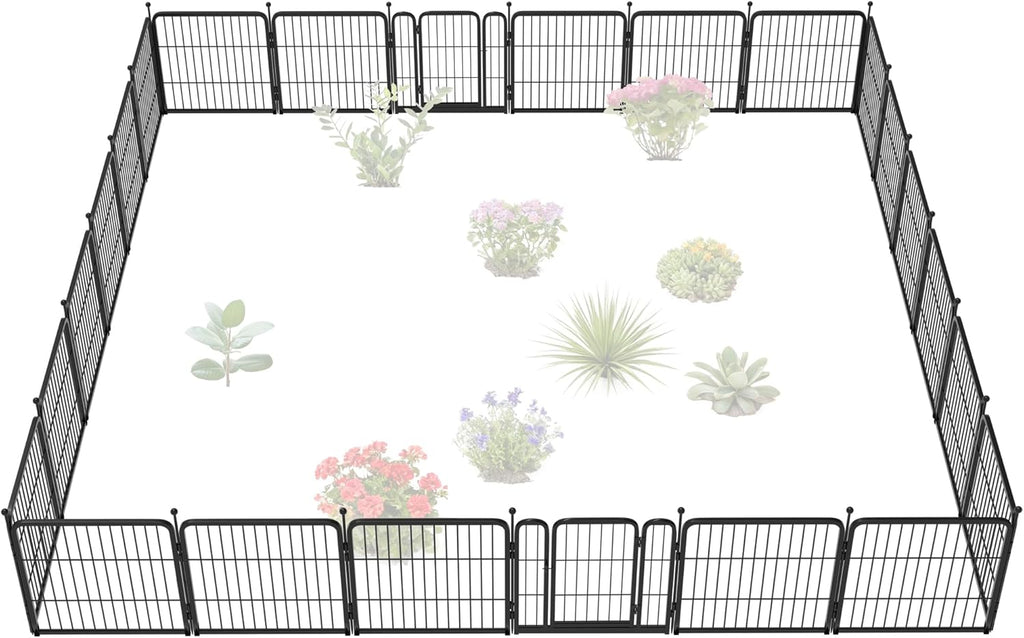 FXW Garden Fence Outdoor for The Yard – 24in(H) x 45.6ft(L) Heavy Duty Metal Animal Barrier for Dog and Rabbit, Decorative Dog Fence, 24 Panels, Black