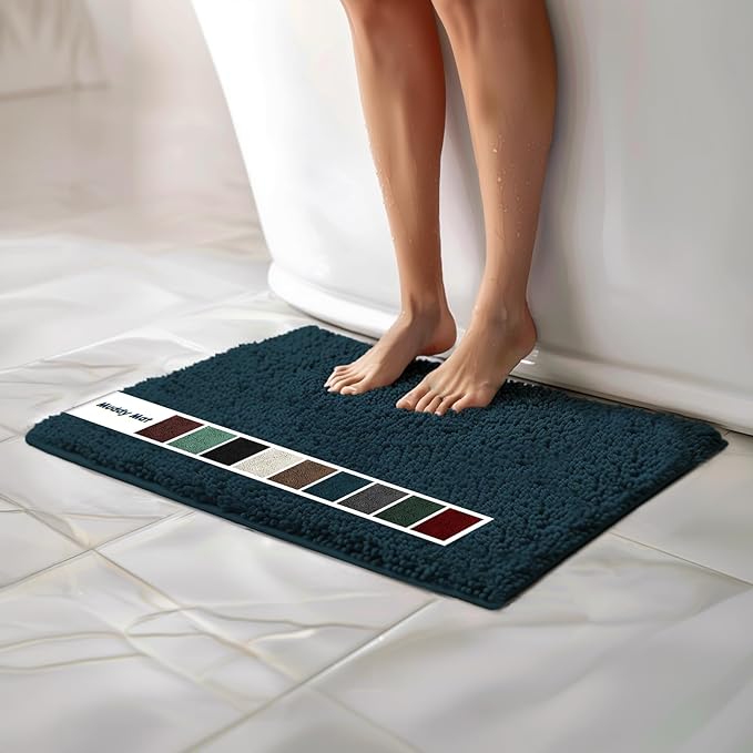 Muddy Mat Chenille Bathroom Rugs Quick Dry Microfiber Mats Non Slip Washable, Extra Thick, Soft and Highly Absorbent Bath Mats for Bathroom, Kitchen, and Shower Floor - Atlantic Blue Small 28"X18"
