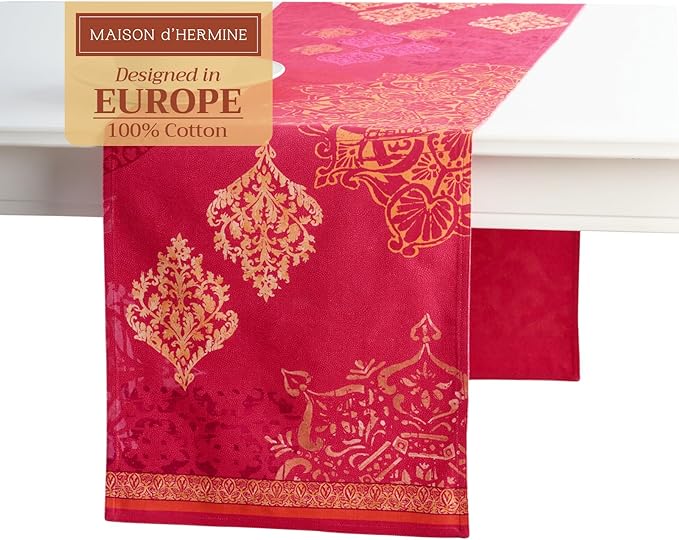 Maison d' Hermine Table Runner 100% Cotton Double Layer Table Runners 72 inches Long for Thanksgiving Christmas Decorations Home Kitchen Dining Party Wedding (Versailles, 14.5" x 72")