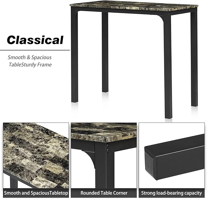 VECELO Dining Table Set with 2 Stools,3 Piece Counter Height for Kitchen, Living Room, Small Apartment