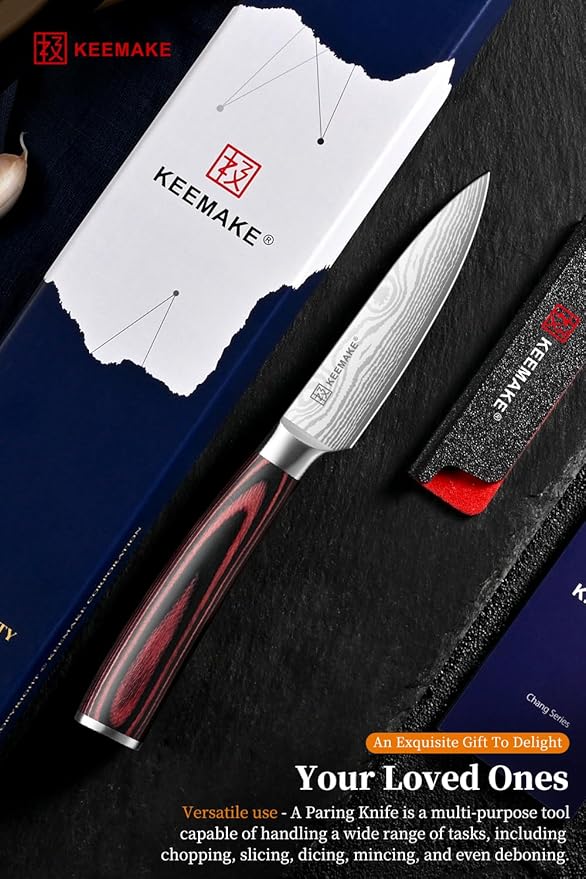 KEEMAKE 3.5 Inch Paring Knife - Ultra Sharp Fruit Knife High Carbon Stainless Steel Small Kitchen Knives for Peeling Slicing with Ergonomic Handle with Elegant Gift Box