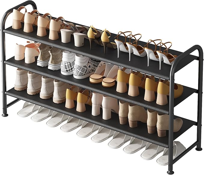 Shoe Rack 3 Tier Long Storage Organizer Wide Metal Shoe Shelf for Closet Entryway Black