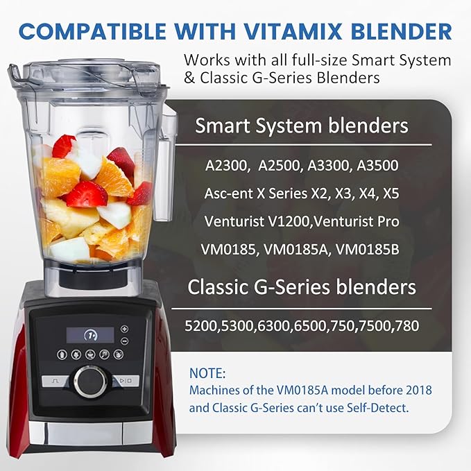 Compatible with vitamix Ascent 64oz Container, Replace Venturist V1200 A3500 A3300 A2500 A2300 X2 X3 X4 X5 VM0185 VM0185A VM0185B Self Detect Containers, 64oz. Low-Profile Container Jar Cup