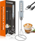 YUSWKO Rechargeable Milk Frother for Coffee, Handheld Drink Mixer with 3 Heads 3 Speeds, Ideal Electric Stirrers for Travel