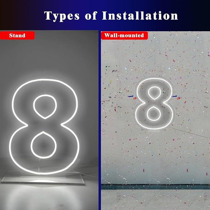Number 8 Neon Sign for Birthday, 1.38ft Cool White USB Battery Powered Led Neon Sign for Party Wedding Anniversary Decor Light Sign (Number 8)