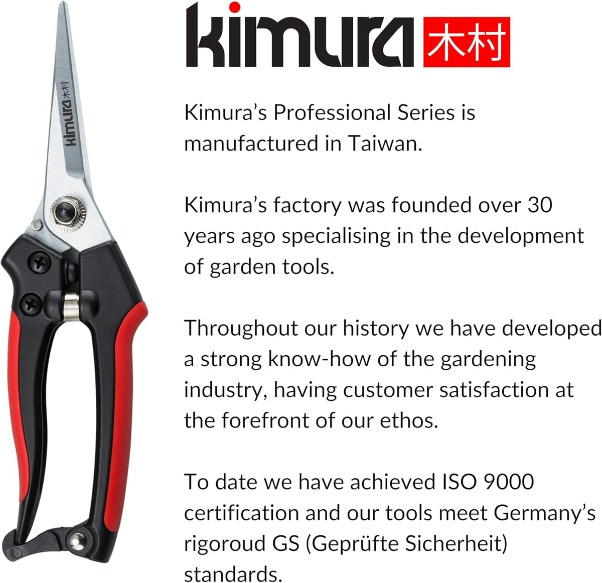 Kimura® 8" Pro Pruning Scissors, Premium Japanese SK5 Hi-Carbon Steel Blades, Non-Slip Vinyl Coated Handles, Lightweight & Ergonomic, Multi-Tasking Pruning Shears, Garden Snips, Precision Clippers