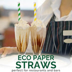 [10MM Wide] 10.25 Inch Extra Long Fat Sturdy Paper Drinking Straws for Smoothies, Milkshakes, Thick Frozen Drinks - 100 Counts, Colorful Stripes - Biodegradable