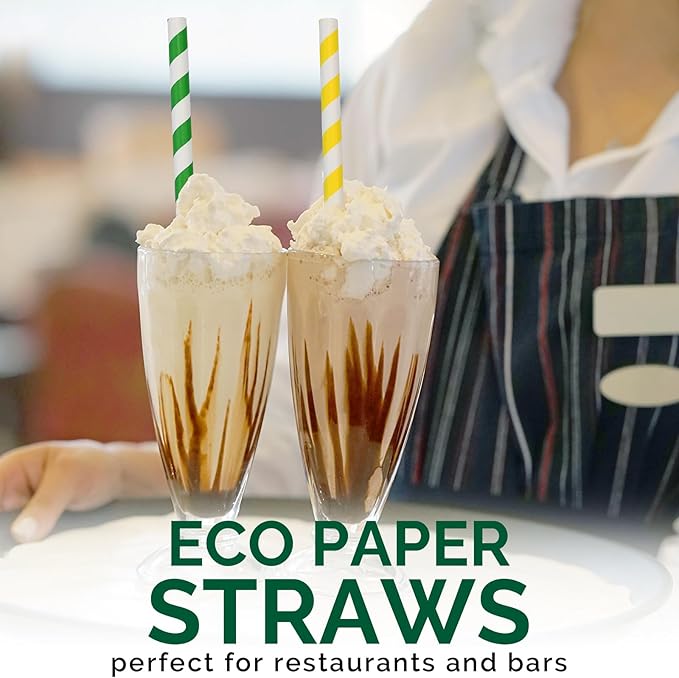 [10MM Wide] 10.25 Inch Extra Long Fat Sturdy Paper Drinking Straws for Smoothies, Milkshakes, Thick Frozen Drinks - 100 Counts, Colorful Stripes - Biodegradable