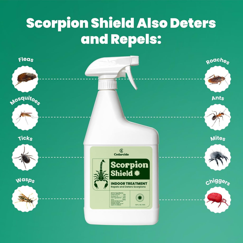 Cedarcide Scorpion Shield (Quart) Indoor Cedar Oil Pest Control Spray - Kills & Repels Scorpions and Other Pests Guaranteed - Pet Safe