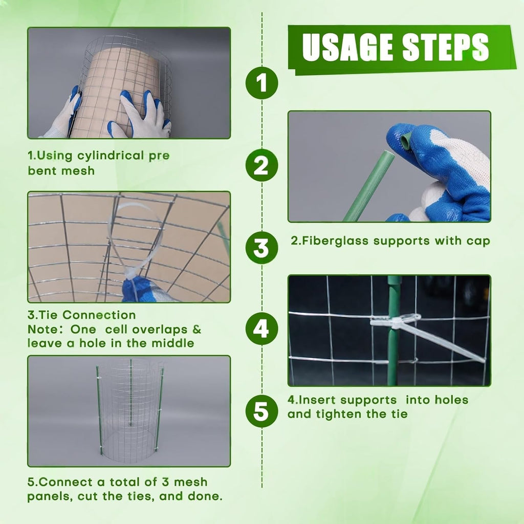 10-Set 12” x 24” Plant Protector from Animals, Hot-Dip Galvanized Metal Mesh Plant Cages, Dual-Secure with U-Stakes & Supports, Animal Barrier to Keep Rabbits & Chickens Out of The Graden