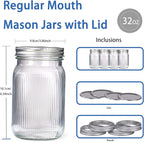 WELLIFE 6 Pcs Wide Mouth Mason Jars 32 OZ,Large Mason Jars for Food Storage, Overnight Oats,Honey,Sauces,Meal Prep,Salad,Yogurt